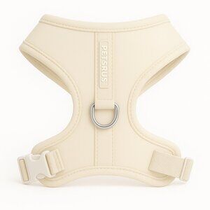 PETsRUS Premium No Pull Dog Harness 2 Leash Clips Beige Leather Neoprene Ivory